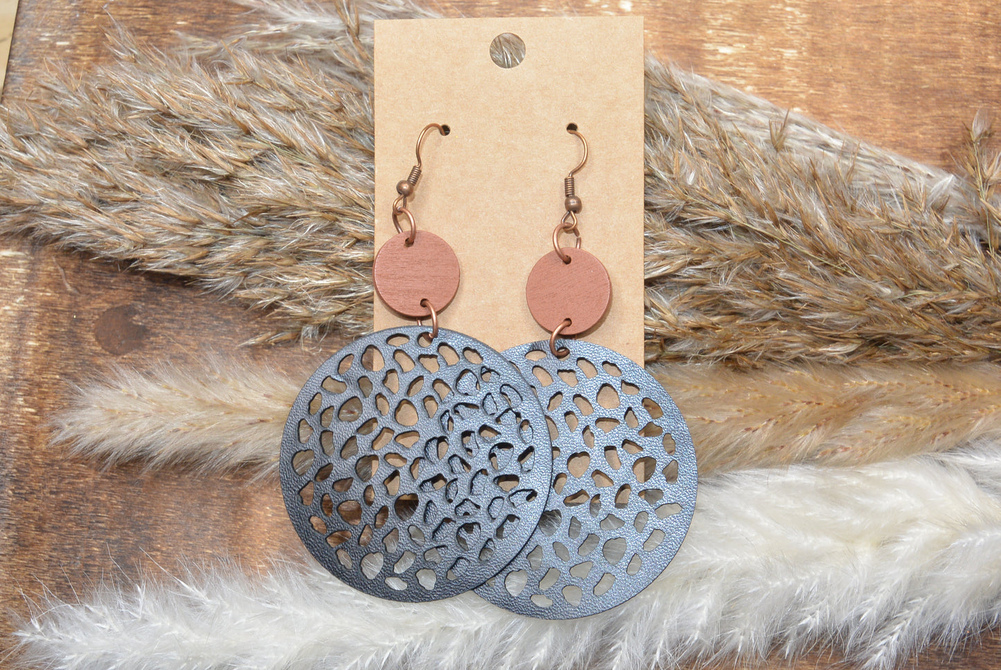 Round Black/Brown Faux Leather/Wood