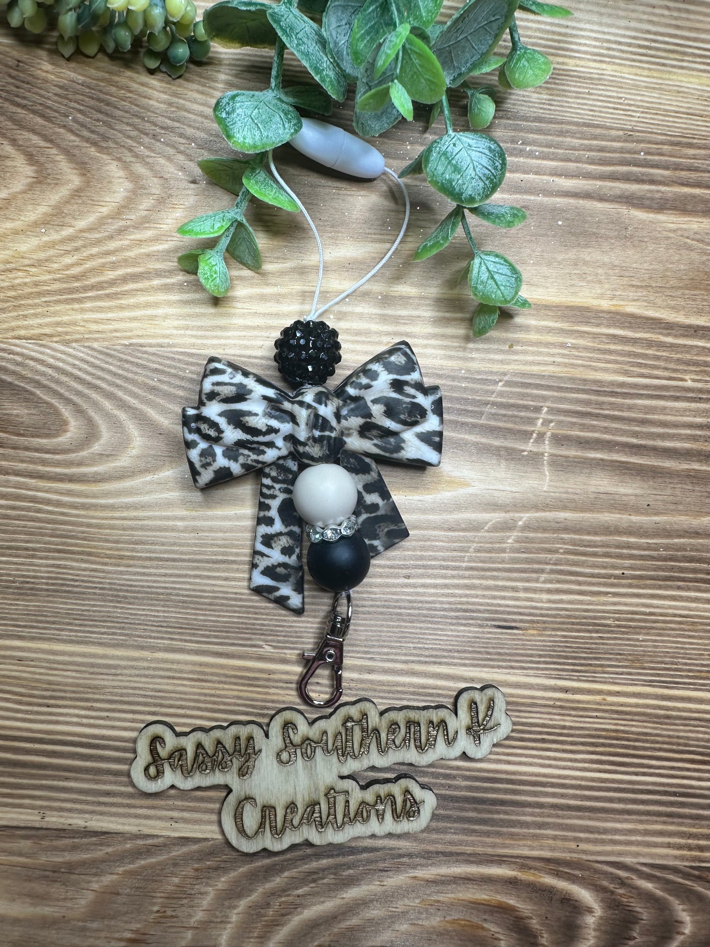 Car Freshie Hanger - Bow Cheetah/Cream