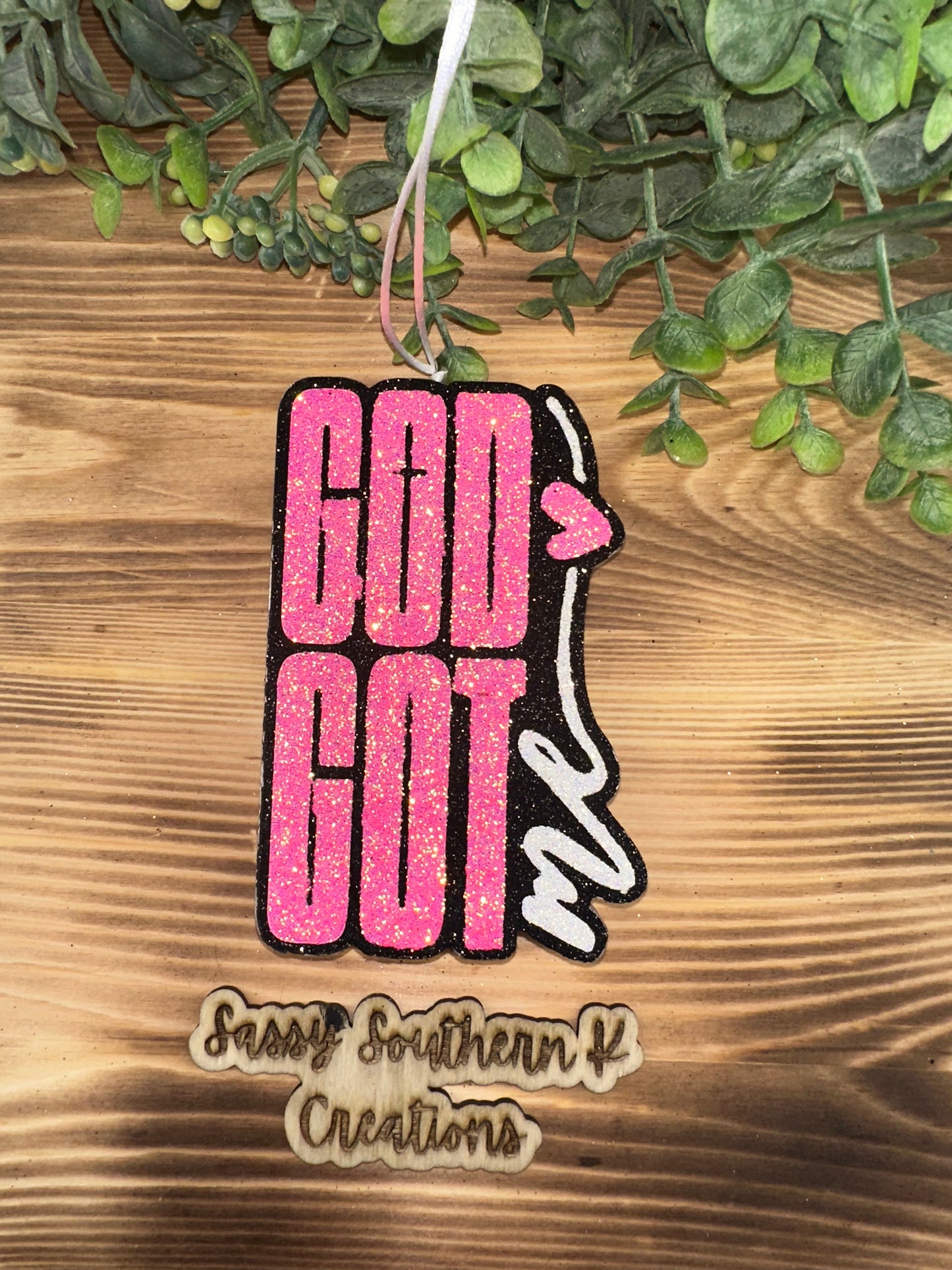 Car Freshie - God Got Me- Scent is Texas Barbie