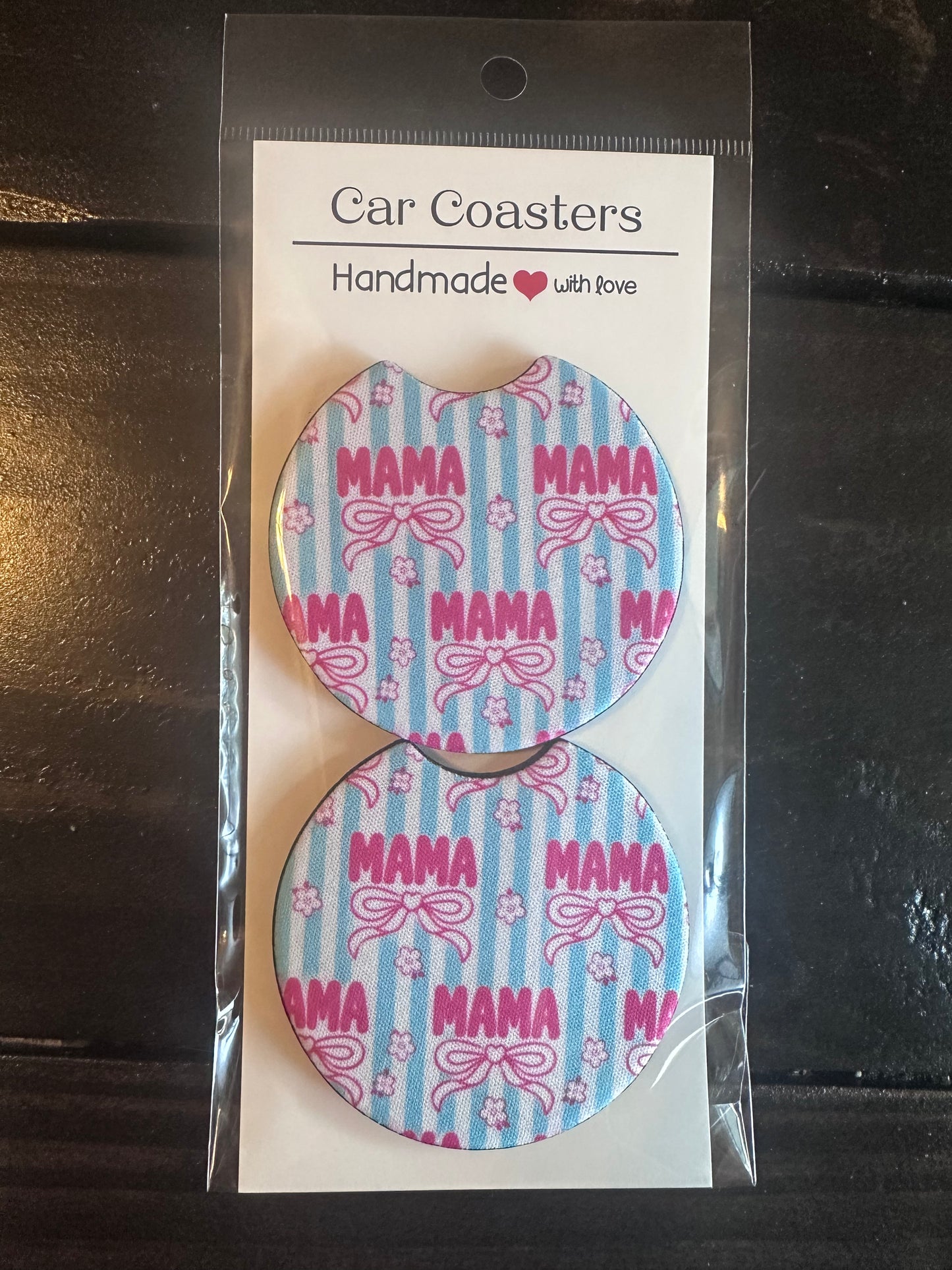 Car Coaster -Neoprene- Mama - Pink Bow