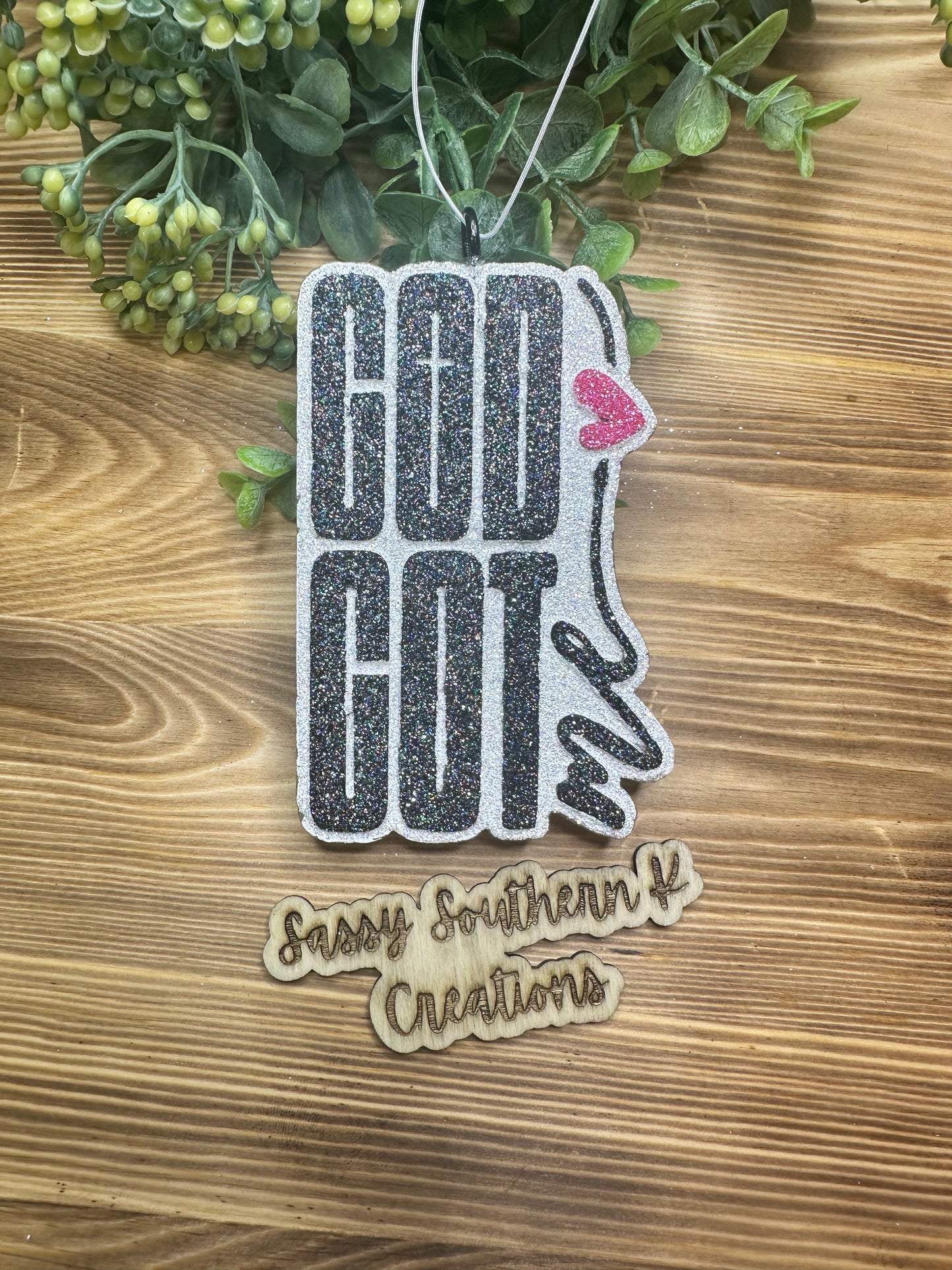 Car Freshie - God Got Me - Scent is Leather & Lace