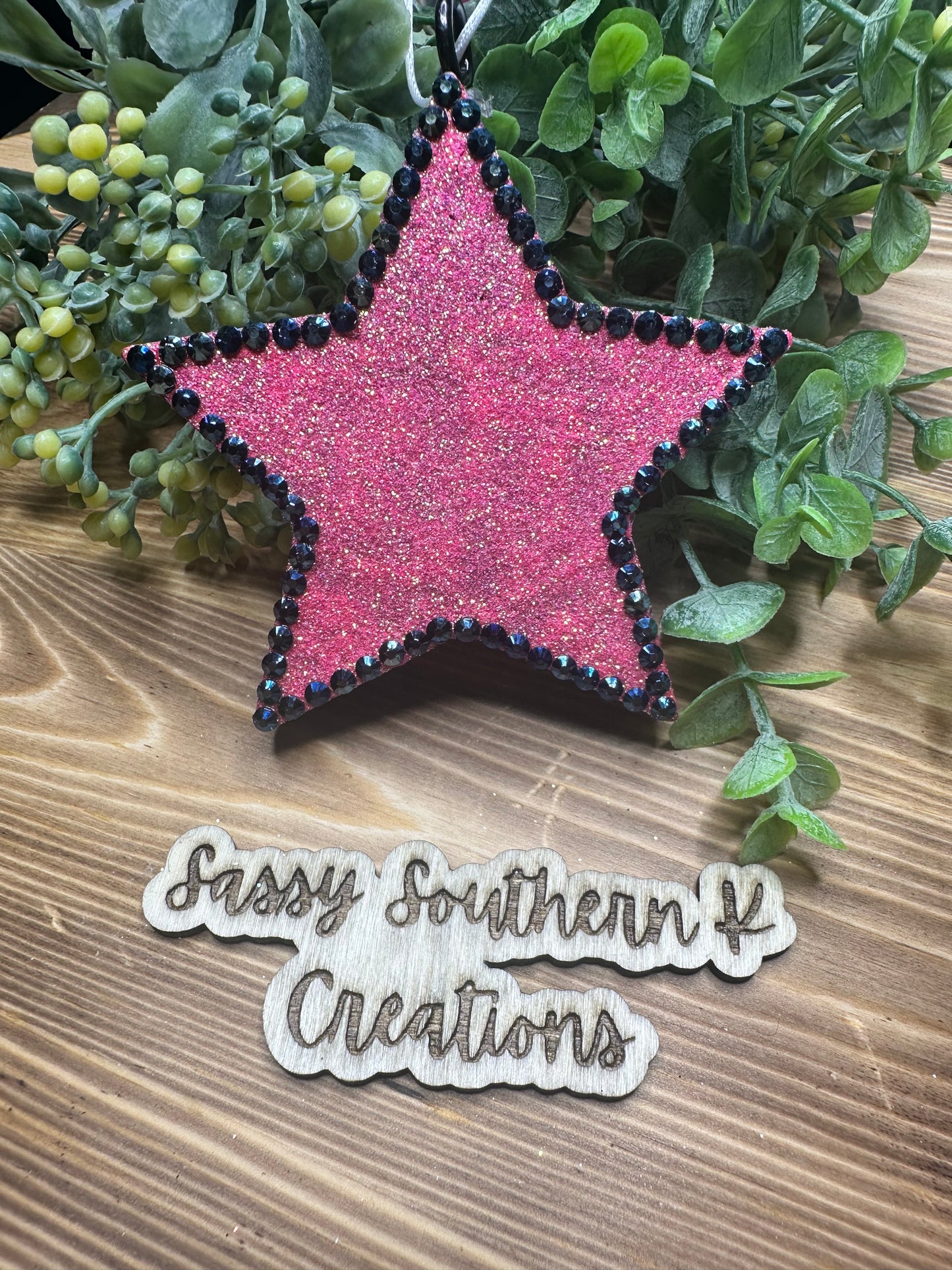 Car Freshie - Pink/Black Star - Scent is Strawberry Pound Cake