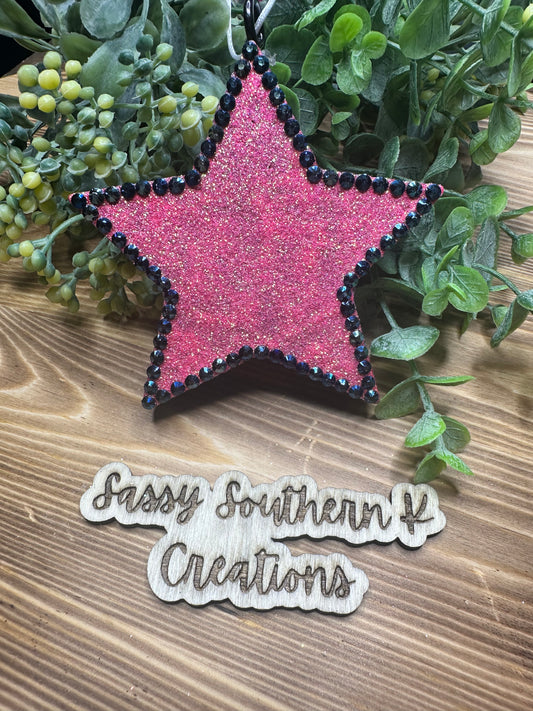 Car Freshie - Pink/Black Star - Scent is Strawberry Pound Cake