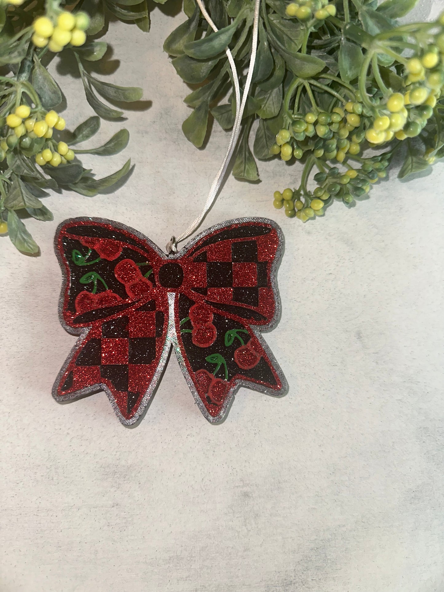 Car Freshie - Cherry Bow  - Scent is Coconut Leather