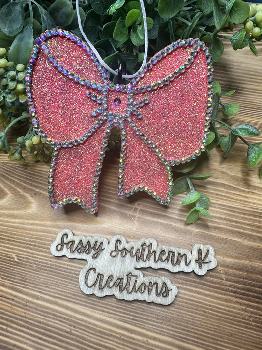 Car Freshie - Pink/iridescent Bow - Scent is Fruit Loops