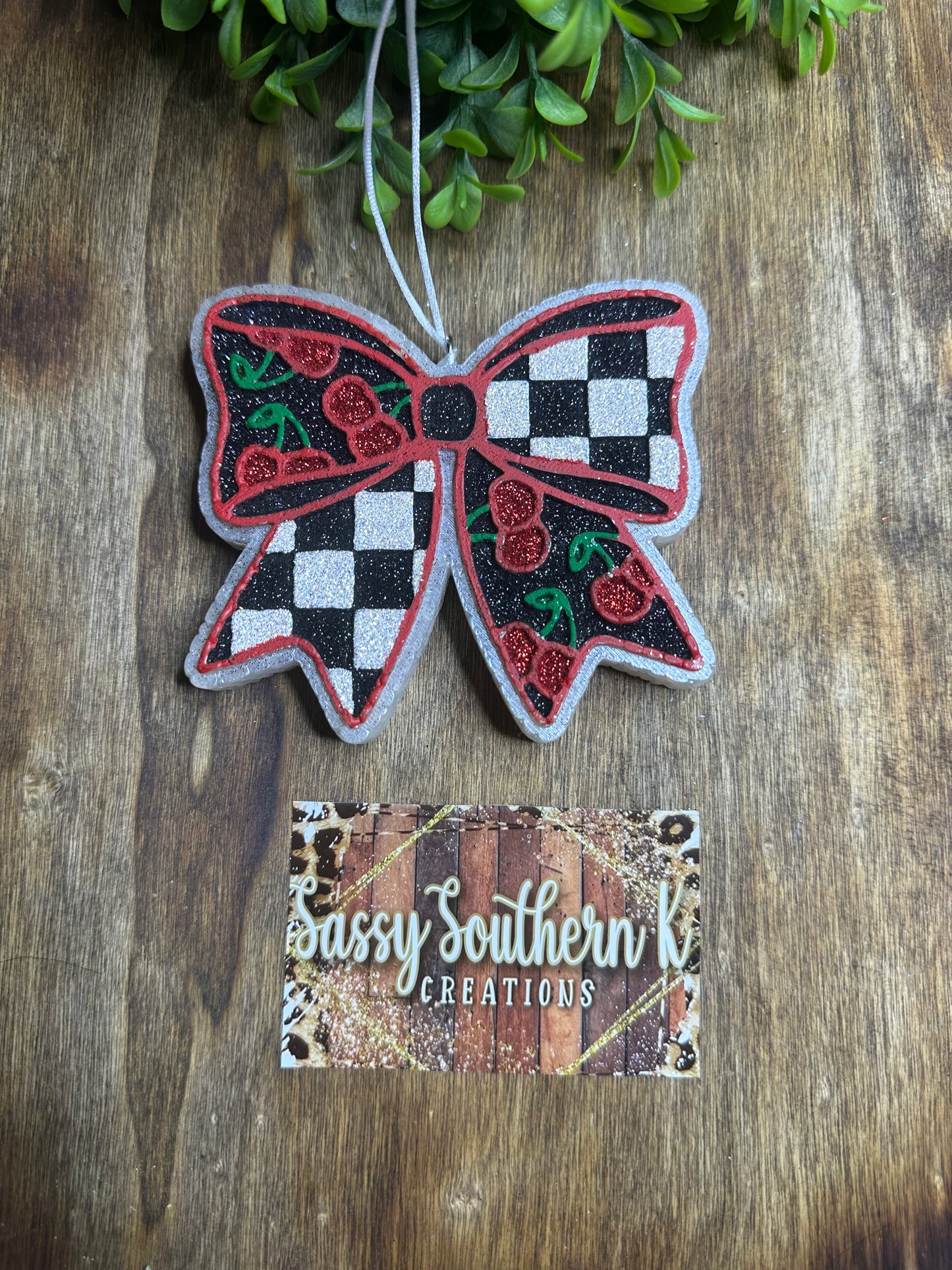 Car Freshie -  Cherry Bow - Scent is Vanilla Lace