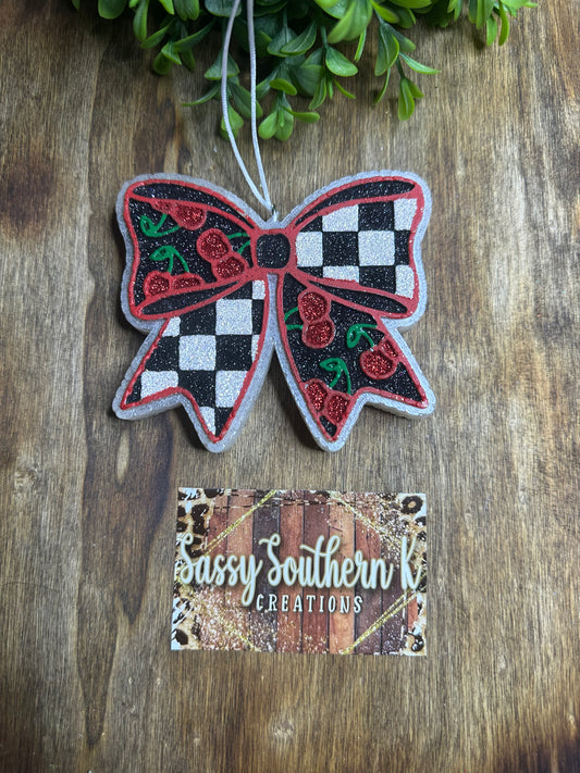 Car Freshie -  Cherry Bow - Scent is Vanilla Lace