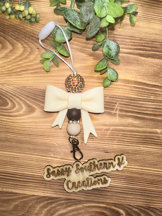 Car Freshie Hanger - Bow Cream/Brown
