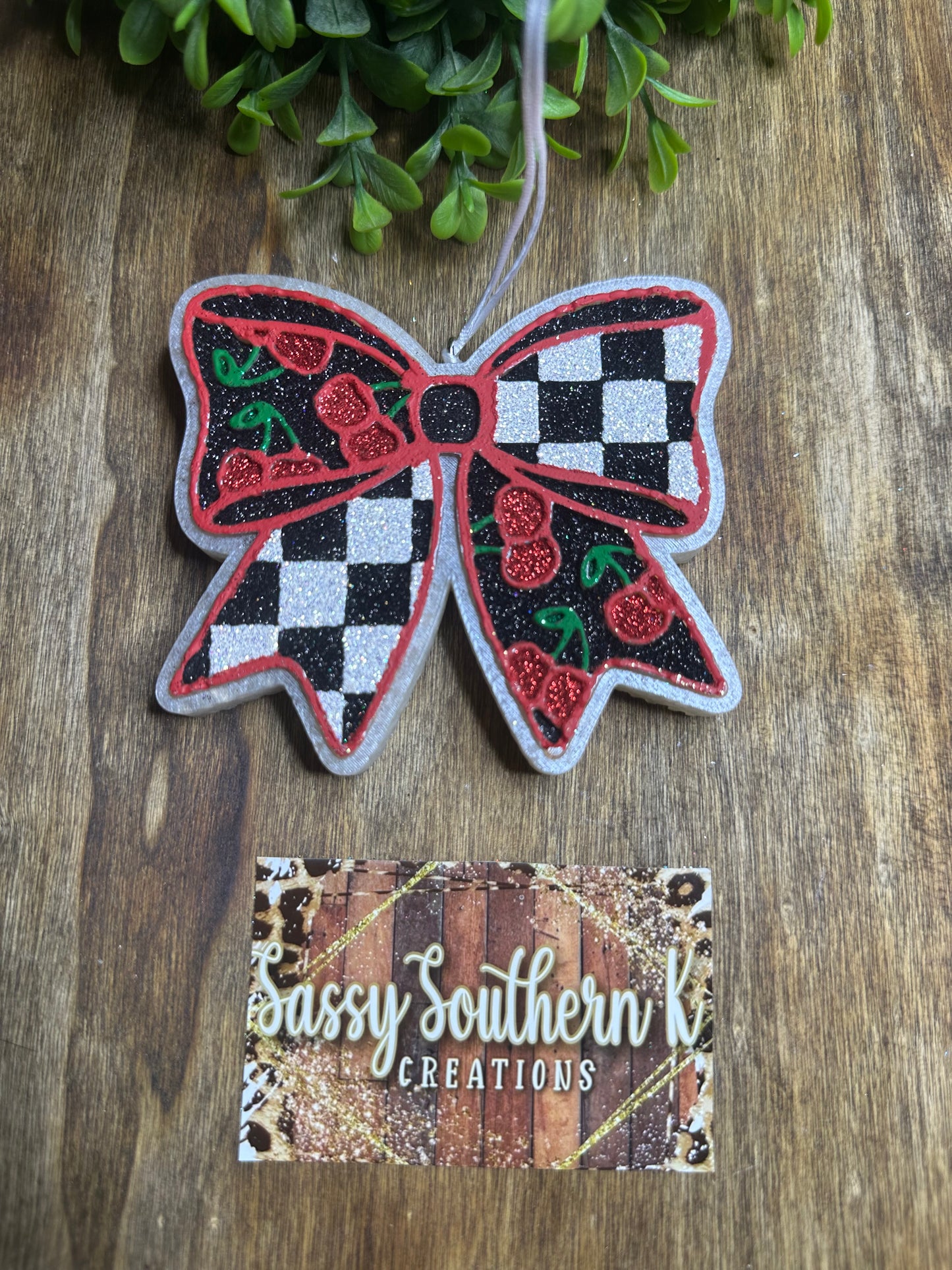 Car Freshie -  Cherry Bow - Scent is Black Coconut