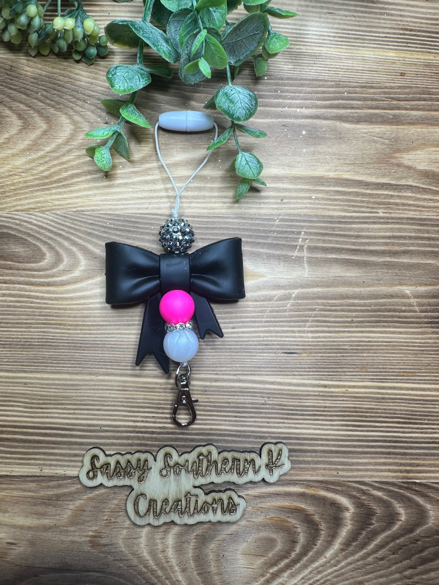 Car Freshie Hanger - Bow Black/Pink
