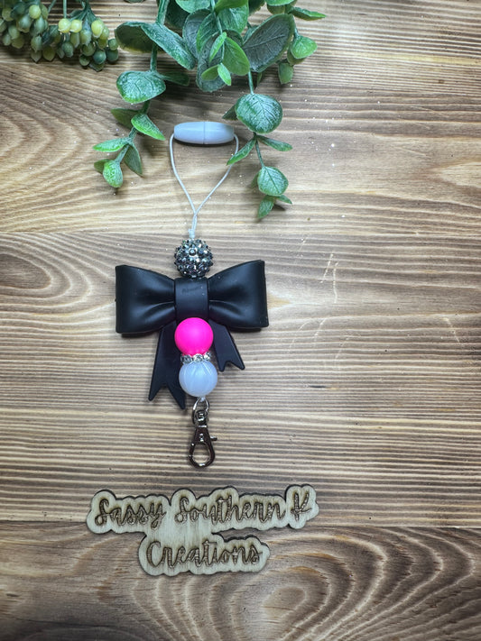 Car Freshie Hanger - Bow Black/Pink