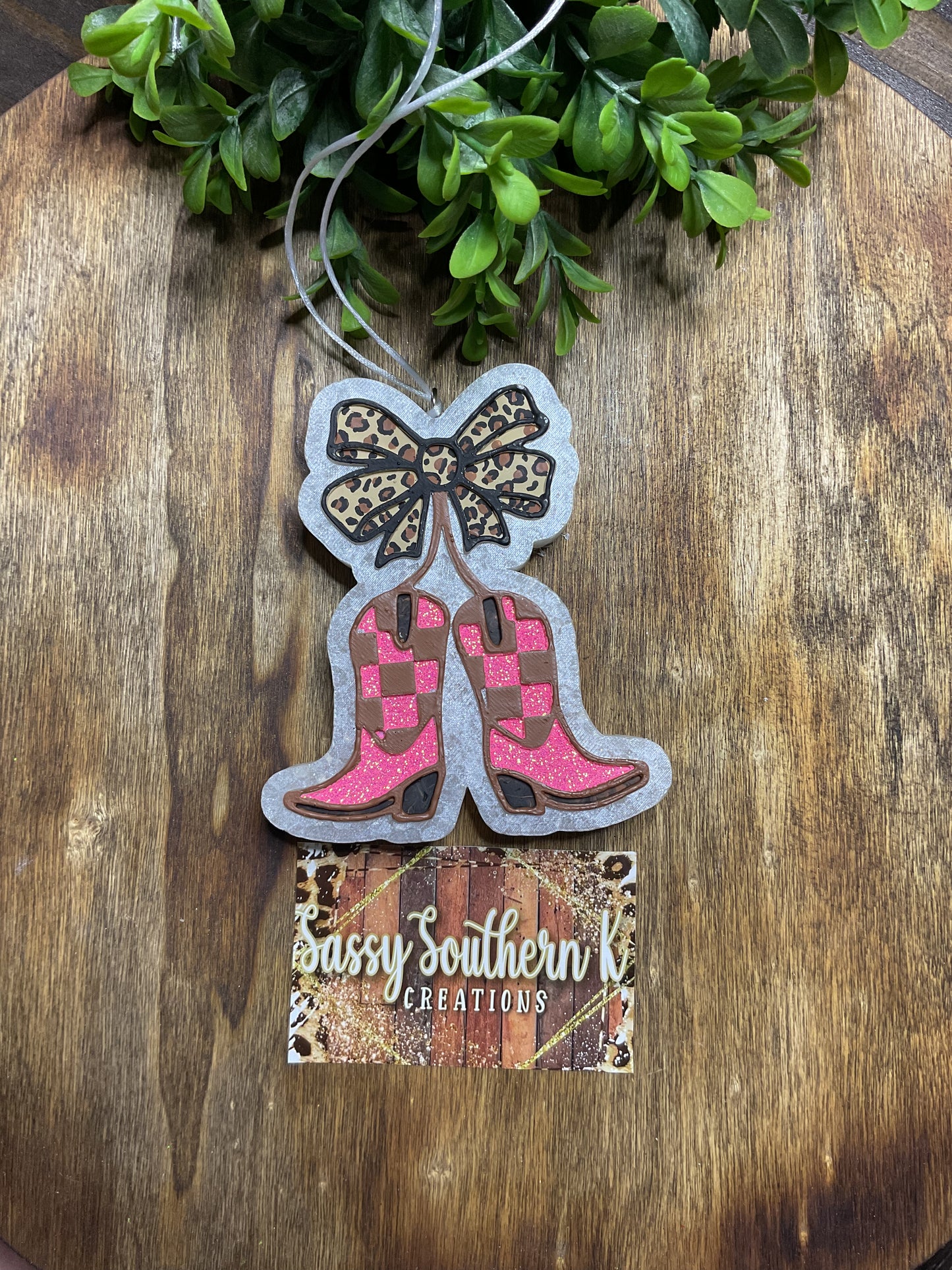 Car Freshie -  Boots/Bow - Scent is Pink Sands
