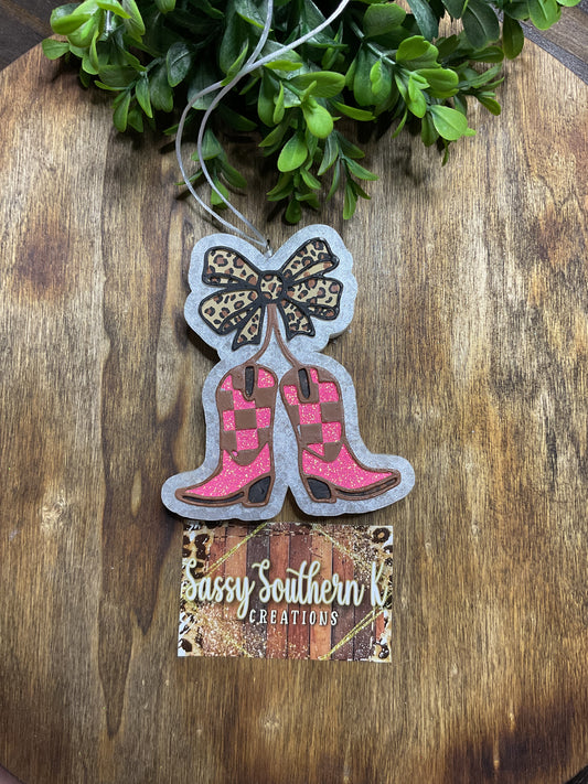 Car Freshie -  Boots/Bow - Scent is Pink Sands