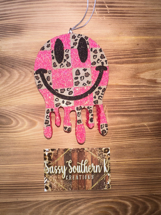 Car Freshie - Smiley - Scent is Strawberry Leather
