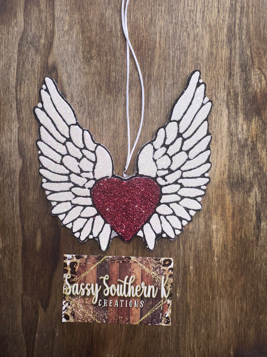 Heart/Wings Car Freshie - Scent is Waikiki Coconut