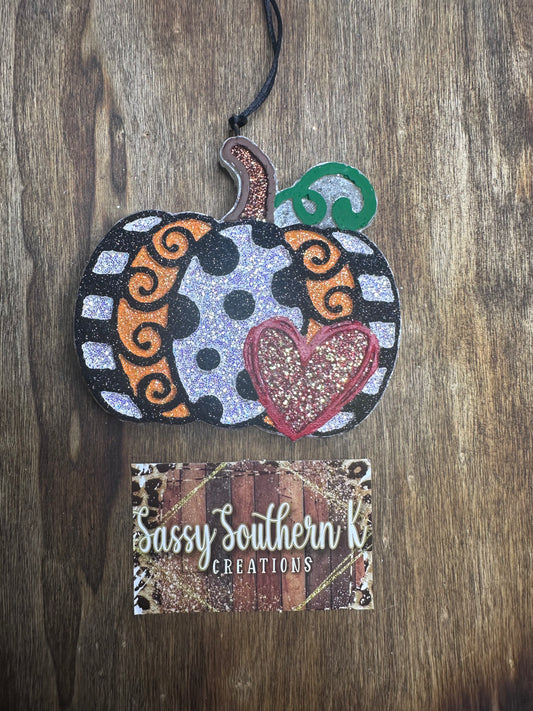 Pumpkin/Heart- Car Freshie - Scent is Iced Cinnamon Rolls