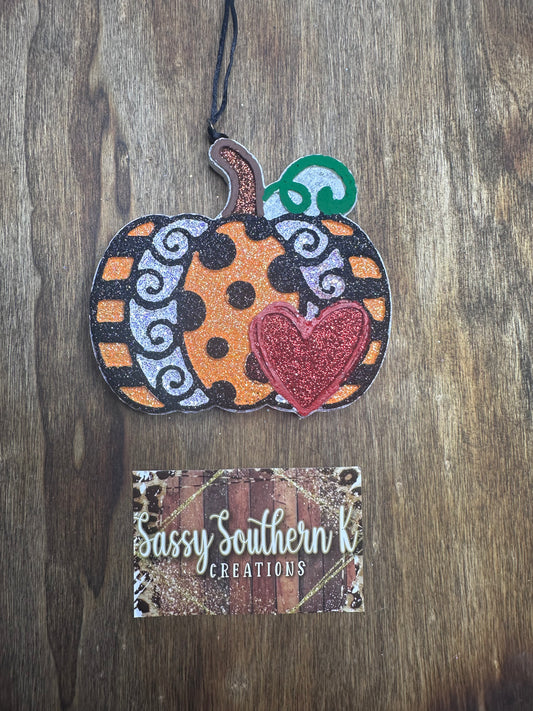 Pumpkin/Heart- Car Freshie - Scent is Marshmallow Fireside