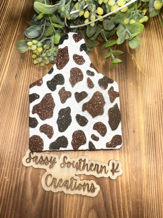 Car Freshie - Brown/Black cow tag - Scent is Vanilla Pumpkin Marshmallow