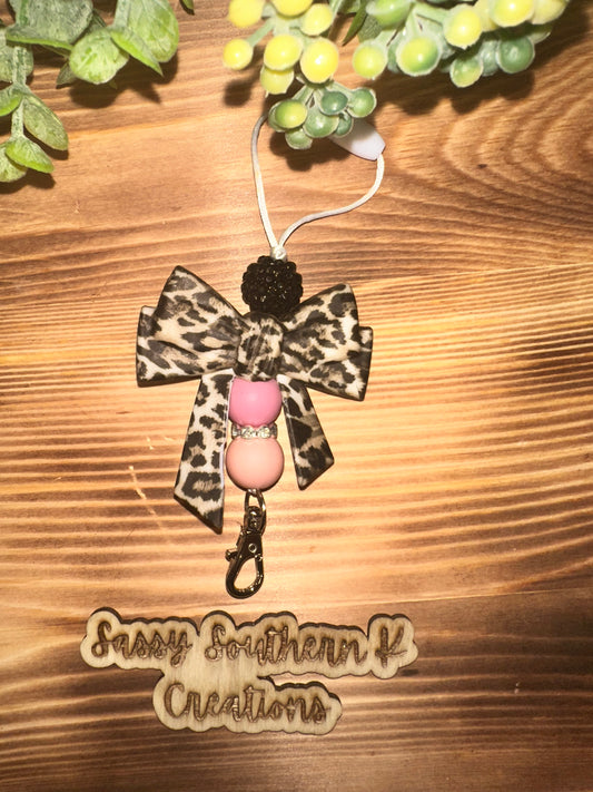 Car Freshie Hanger - Bow Cheetah/Blush